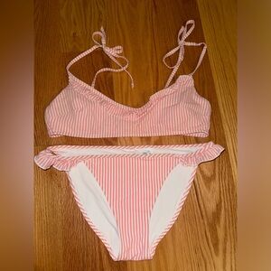 Aerie pink seersucker ruffle bikini top & bottom medium